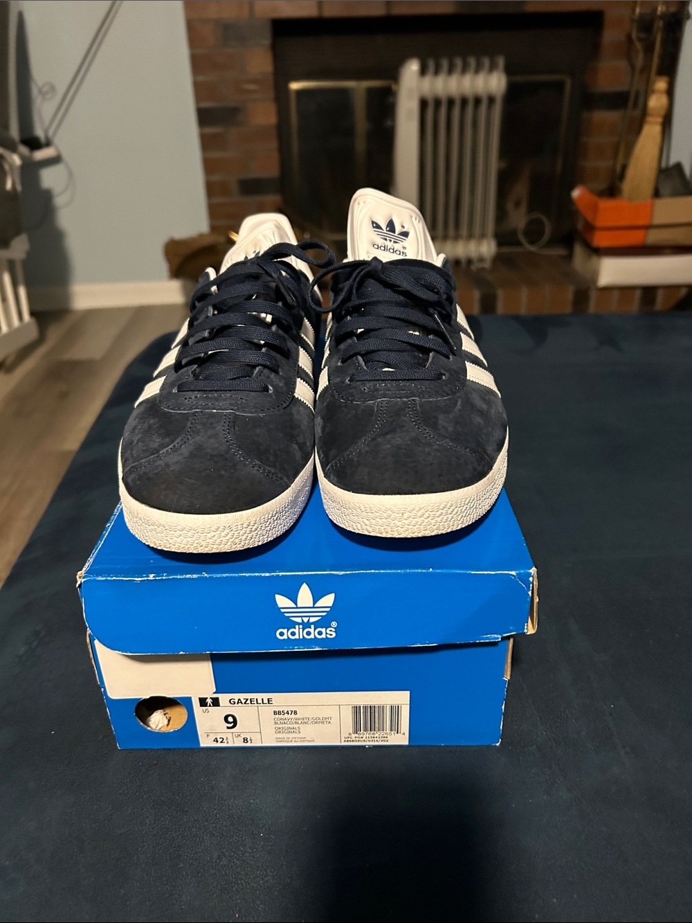 adidas Navy Suede Sneakers with White Stripes